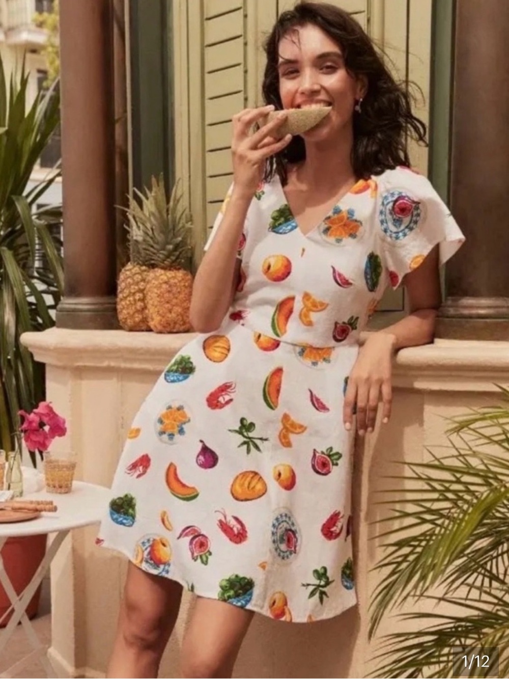 J. Crew White Mini Summer Fruit Dress Size 8